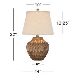 360 Lighting Buckhead Modern Accent Table Lamp 22" High Warm Bronze Brown Geometric Fabric Drum Shade For Bedroom Living Room Bedside Nightstand -Lighting Specialty Store GUEST 67bd50d3 9b9b 402e a357 efc3e7b062b7