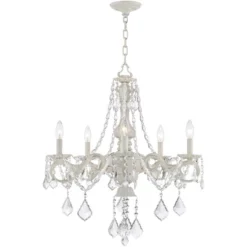 Kathy Ireland Chateau De Conde Antique Rubbed White Pendant Chandelier 26" Wide French Crystal 5-Light Fixture For Dining Room House Kitchen Island -Lighting Specialty Store GUEST 6a2a188d 1477 4480 a4ee 0035b1a3a163