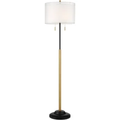 Possini Euro Design Roxie Modern Floor Lamp Standing 65 1/2" Tall Brass Black Metal Sheer Linen Double Drum Shade For Living Room Bedroom Office House -Lighting Specialty Store GUEST 6a58b4bc 82f7 4c08 9cf3 fdaf6100be60