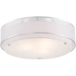 Possini Euro Design Modern Ceiling Lighting Semi Flush Mount Fixture 20" Wide Chrome 3-Light Sheer Outer Off White Inner Drum Shade For Bedroom House -Lighting Specialty Store GUEST 6a5c40ea 2eaa 47ef 9501 67e2bc343020