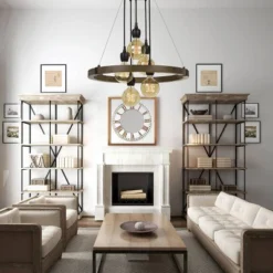 26.25" X 26.25" Metal/Wood Round Martos Chandelier (Includes Energy Efficient Light Bulb) Dark Brown - Cal Lighting