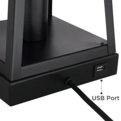 Franklin Iron Works Kacey Industrial Table Lamps 25 1/4" High Set Of 2 Dark Metal With USB LED Nightlight Black Faux Silk Shade For Living Room Desk -Lighting Specialty Store GUEST 6f432207 49dc 4cd5 a1d8 7c3e5cb3caf2