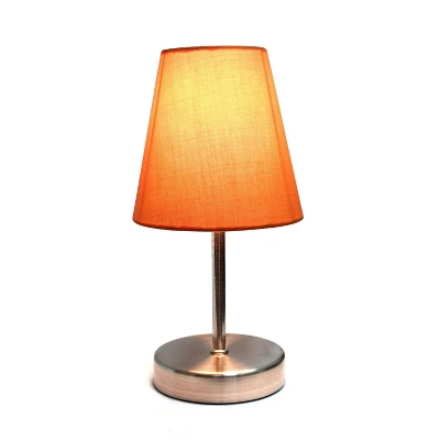 10.5" Petite Metal Stick Bedside Table Desk Lamp In Sand Nickel With Fabric Shade Orange - Creekwood Home 3 10.5" Petite Metal Stick Bedside Table Desk Lamp In Sand Nickel With Fabric Shade Orange - Creekwood Home