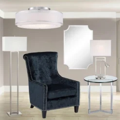 Possini Euro Design Modern Ceiling Lighting Semi Flush Mount Fixture 20" Wide Chrome 3-Light Sheer Outer Off White Inner Drum Shade For Bedroom House -Lighting Specialty Store GUEST 70c3994b e696 4f99 b72c 4f7dab5ec86b