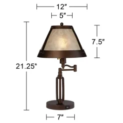 Franklin Iron Works Samuel Industrial Desk Lamp 21 1/4" High Bronze Swing Arm With USB Charging Port Natural Mica Shade For Bedroom Living Room House -Lighting Specialty Store GUEST 772966f9 8ca0 467a b7df f0b6b684d786