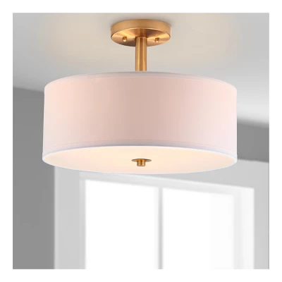 11.3" Clara 3 Light Semi Flush Drum Light Gold - Safavieh 3 11.3" Clara 3 Light Semi Flush Drum Light Gold - Safavieh - Image 2
