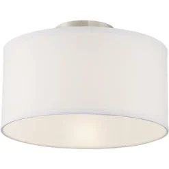 360 Lighting Adams Modern Ceiling Light Semi Flush Mount Fixtures 14" Wide Set Of 2 Brushed Nickel White Fabric Drum For Bedroom Kitchen Living Room -Lighting Specialty Store GUEST 78005bf2 6da1 4f78 8f5f 5faea685cdee