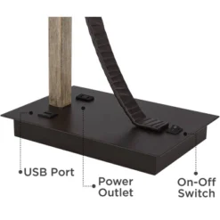 Franklin Iron Works Gentry Industrial Desk Lamp 22" High Oil Rubbed Bronze Faux Wood Cage With USB And AC Power Outlet In Base Oatmeal Shade For Desk -Lighting Specialty Store GUEST 7c26c10f 43f5 4286 91c1 5e32e5ce519e