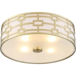 Stiffel Modern Art Deco Ceiling Light Flush Mount Fixture Gold 18" Wide Open Grid Fabric Drum Shade Bedroom Kitchen -Lighting Specialty Store GUEST 7c2f529b 1d9a 453e 9ef9 f4aff6faa1c6