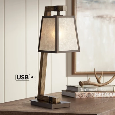 Franklin Iron Works Tribeca Rustic Farmhouse Table Lamp 25" High Metal With USB Charging Port Light Mica Drum Shade For Bedroom Living Room Bedside 2 Franklin Iron Works Tribeca Rustic Farmhouse Table Lamp 25" High Metal With USB Charging Port Light Mica Drum Shade For Bedroom Living Room Bedside