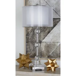 Glass Table Lamp With Drum Shade Silver - Olivia & May -Lighting Specialty Store GUEST 835e2e0f c4c4 4f9d b9e1 22d5d98692eb
