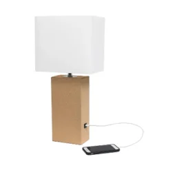 21" Lexington Leather Base Modern Home Decor Bedside Table Lamp With USB Charging Port And Fabric Shade - Lalia Home -Lighting Specialty Store GUEST 8417456c cd31 493b add8 ec6c52ea7328