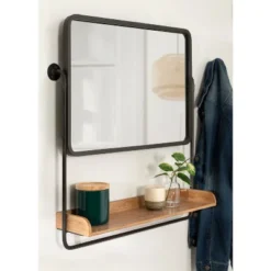 26" X 26" Rheeves Decorative Wall Mirror With Shelf Rustic Brown/Black - Kate & Laurel All Things Decor -Lighting Specialty Store GUEST 85695c26 1db9 480d bd74 b1bf39d473bd