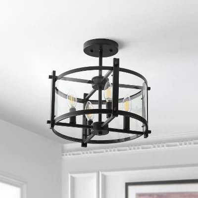 15" Iron And Glass Hampdon Modern Drum LED Flush Mount Black - Jonathan Y 4 15" Iron And Glass Hampdon Modern Drum LED Flush Mount Black - Jonathan Y - Image 2