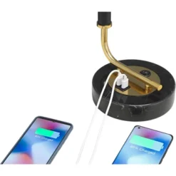 Possini Euro Design Myles Modern Mid Century Desk Lamp 24" High Black Gold With Dual USB Charging Ports Metal Drum Shade For Bedroom Living Room Home -Lighting Specialty Store GUEST 8953a866 d171 4236 b47d fcd9e489e044