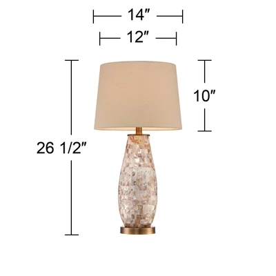 Regency Hill Cottage Table Lamps 26.5" High Set Of 2 Mother Of Pearl Tile Vase Beige Drum Shade For Living Room Family Bedroom Bedside Office 9 Regency Hill Cottage Table Lamps 26.5" High Set Of 2 Mother Of Pearl Tile Vase Beige Drum Shade For Living Room Family Bedroom Bedside Office - Image 7