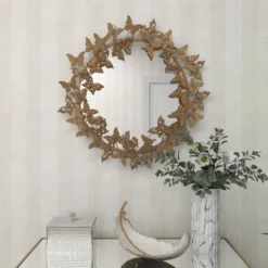 Metal Butterfly Round 3D Wall Mirror Gold - Olivia & May -Lighting Specialty Store GUEST 8ffd4c9e 51c7 4fdf 8fe8 084b74aea795