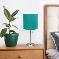 19.5" Bedside USB Port Feature Metal Table Desk Lamp Brushed Steel With Teal Fabric Shade - Creekwood Home -Lighting Specialty Store GUEST 913a4b71 be53 43f7 bf30 d5663df7fc94