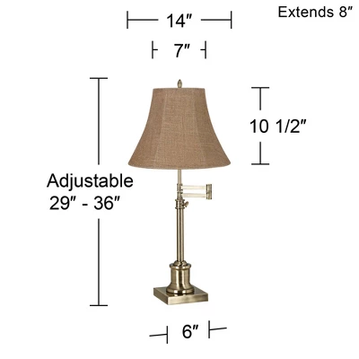 360 Lighting Traditional Swing Arm Desk Table Lamp Adjustable Height 36" Tall Antique Brass Natural Burlap Bell Shade Living Room Bedroom 4 360 Lighting Traditional Swing Arm Desk Table Lamp Adjustable Height 36" Tall Antique Brass Natural Burlap Bell Shade Living Room Bedroom - Image 2