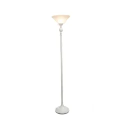 1-Light Classic Torchiere Floor Lamp With Marbleized Glass Shade White - Lalia Home