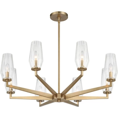 Possini Euro Design Byzantium Warm Gold Chandelier 35" Wide Modern Clear Glass Shade 8-Light Fixture For Dining Room Foyer Kitchen Island Entryway 7 Possini Euro Design Byzantium Warm Gold Chandelier 35" Wide Modern Clear Glass Shade 8-Light Fixture For Dining Room Foyer Kitchen Island Entryway - Image 5
