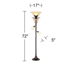 Regency Hill Ludo Rustic Vintage Torchiere Floor Lamp With Side Lights 72" Tall Bronze Crackle Adjustable Alabaster Glass For Living Room Reading Home -Lighting Specialty Store GUEST 9b732251 0885 42d6 b0f8 7407d3324375