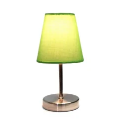 10.5" Petite Metal Stick Bedside Table Desk Lamp In Sand Nickel With Fabric Shade Green - Creekwood Home