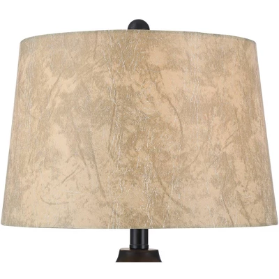 Franklin Iron Works Kaly Rustic Industrial Table Lamps 25" High Set Of 2 Hammered Oiled Bronze With USB Charging Port Faux Leather Drum Shade For Desk 4 Franklin Iron Works Kaly Rustic Industrial Table Lamps 25" High Set Of 2 Hammered Oiled Bronze With USB Charging Port Faux Leather Drum Shade For Desk - Image 2