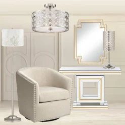 Possini Euro Design Saira Modern Ceiling Light Semi Flush Mount Fixture 16" Wide Brushed Nickel Crystal Organza Drum Shade For Bedroom Kitchen Hallway -Lighting Specialty Store GUEST 9c5390be 314f 4d95 b950 d5ae24fbf424