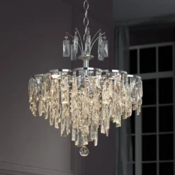 Vienna Full Spectrum Villette Chrome Chandelier 27 1/2" Wide Modern Cascade Crystal 6-Light LED Fixture For Dining Room Foyer Kitchen Island Entryway -Lighting Specialty Store GUEST 9ccbc101 0606 43d6 aa8e 87030b01f4b4