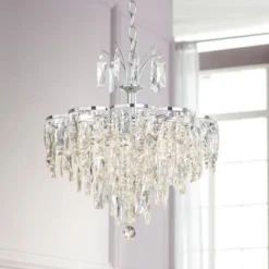 Vienna Full Spectrum Villette Chrome Chandelier 27 1/2" Wide Modern Cascade Crystal 6-Light LED Fixture For Dining Room Foyer Kitchen Island Entryway