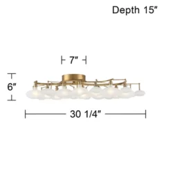 Possini Euro Design Lilypad Modern Ceiling Light Semi Flush Mount Fixture 30 1/4" Wide Warm Brass 12-Light Frosted Glass Shade For Bedroom Living Room -Lighting Specialty Store GUEST a233a009 bd72 44f5 9f48 3c2effe14b0b