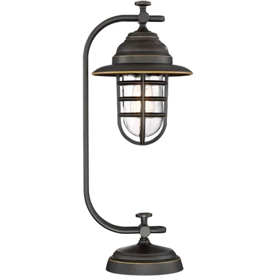 Franklin Iron Works Knox Industrial Desk Lamp 24" High Oil Rubbed Bronze LED Cage Glass Shade For Bedroom Living Room Bedside Nightstand Office House 6 Franklin Iron Works Knox Industrial Desk Lamp 24" High Oil Rubbed Bronze LED Cage Glass Shade For Bedroom Living Room Bedside Nightstand Office House - Image 4