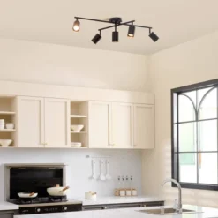 5-Light Matte Black Track Lighting With Center Swivel Bar With Pivoting Shades - Globe Electric -Lighting Specialty Store GUEST a478e599 8a6c 444a 9a00 126183ff512c