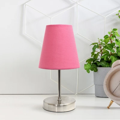 10.5" Petite Metal Stick Bedside Table Desk Lamp In Sand Nickel With Fabric Shade Pink - Creekwood Home 5 10.5" Petite Metal Stick Bedside Table Desk Lamp In Sand Nickel With Fabric Shade Pink - Creekwood Home - Image 3