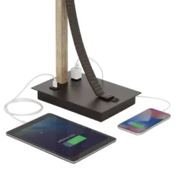 Franklin Iron Works Gentry Industrial Desk Lamp 22" High Oil Rubbed Bronze Faux Wood Cage With USB And AC Power Outlet In Base Oatmeal Shade For Desk -Lighting Specialty Store GUEST a79543b3 1e94 4c04 8eaa eb89c45bf88e