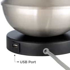 360 Lighting Simon Modern Accent Table Lamps Set Of 2 21" High Silver With USB Charging Port White Glass Dome Shade For Bedroom Living Room House Desk -Lighting Specialty Store GUEST ac880428 e392 4a76 93c3 8f3613f1f037