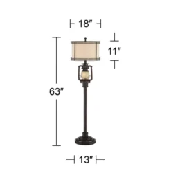Barnes And Ivy Henson Industrial Floor Lamp 63" Tall Bronze With LED Nightlight Earthy Fabric Drum Shade For Living Room Bedroom Office House Home -Lighting Specialty Store GUEST acfb5595 692b 4870 9db8 9fd6125398fa