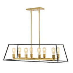 35" 8-Light Liane Farmhouse Industrial Iron Linear LED Pendant Black/Brass Gold - JONATHAN Y -Lighting Specialty Store GUEST ad107930 5701 4eeb a716 c41d606d2ecf