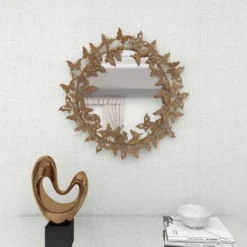 Metal Butterfly Round 3D Wall Mirror Gold - Olivia & May -Lighting Specialty Store GUEST ada9582f 26be 4f26 81a8 b8adbada6be2