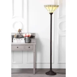68.57" Moore Tiffany Style Torchiere Floor Lamp (Includes LED Light Bulb) Bronze - JONATHAN Y