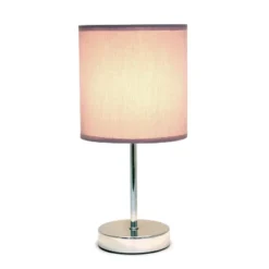 11.81" Traditional Petite Metal Stick Bedside Table Desk Lamp In Chrome With Fabric Shade Purple - Creekwood Home -Lighting Specialty Store GUEST b3b96213 3b37 4133 913f dce6c5fffcfa