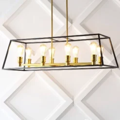 35" 8-Light Liane Farmhouse Industrial Iron Linear LED Pendant Black/Brass Gold - JONATHAN Y -Lighting Specialty Store GUEST b614473c 2663 4e23 a8e5 3dc8dbfe6390