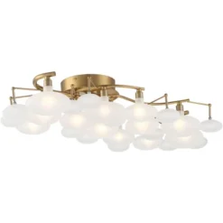 Possini Euro Design Lilypad Modern Ceiling Light Semi Flush Mount Fixture 30 1/4" Wide Warm Brass 12-Light Frosted Glass Shade For Bedroom Living Room -Lighting Specialty Store GUEST bc64b39a 2843 4a68 b9d6 625259c5adb7