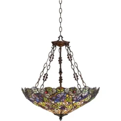 Robert Louis Tiffany Bronze Pendant Chandelier 22" Wide Rustic Floral Garden Stained Glass 3-Light Fixture For Dining Room House Foyer Kitchen Island -Lighting Specialty Store GUEST bd5bf1f9 481c 42b4 9a55 fdd968d0b2e1