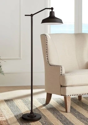 360 Lighting Kayne Rustic Farmhouse Floor Lamp Standing 61" Tall Satin Bronze Metal Downbridge Shade For Living Room Reading Bedroom Office House Home 3 360 Lighting Kayne Rustic Farmhouse Floor Lamp Standing 61" Tall Satin Bronze Metal Downbridge Shade For Living Room Reading Bedroom Office House Home