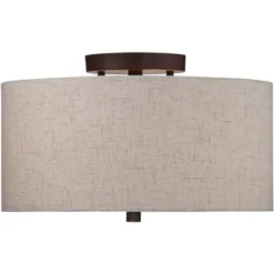 Regency Hill Sylvan Modern Ceiling Light Semi Flush Mount Fixture 14" Wide Bronze 3-Light Oatmeal Fabric Drum Shade For Bedroom Kitchen Living Room -Lighting Specialty Store GUEST c41313d9 8fb5 4932 9fa4 cd553c606d6c