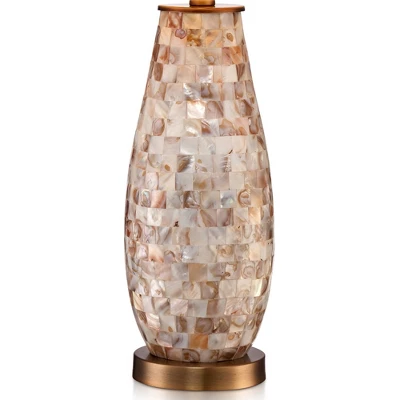 Regency Hill Cottage Table Lamps 26.5" High Set Of 2 Mother Of Pearl Tile Vase Beige Drum Shade For Living Room Family Bedroom Bedside Office 6 Regency Hill Cottage Table Lamps 26.5" High Set Of 2 Mother Of Pearl Tile Vase Beige Drum Shade For Living Room Family Bedroom Bedside Office - Image 4