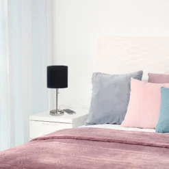 19.5" Bedside USB Port Feature Metal Table Desk Lamp Brushed Steel With Black Fabric Shade - Creekwood Home -Lighting Specialty Store GUEST c4f245f1 cc77 447b bf83 88392b512e50