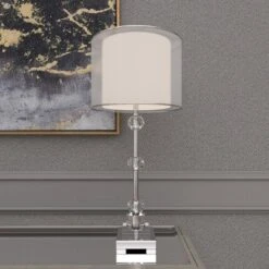 Glass Table Lamp With Drum Shade Silver - Olivia & May -Lighting Specialty Store GUEST c5c51c28 2b63 4298 b9fc d2b04e805b96